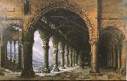 louis daguerre The Effect of Fog and Snow Seen through a Ruined Gothic Colonnade oil painting on canvas